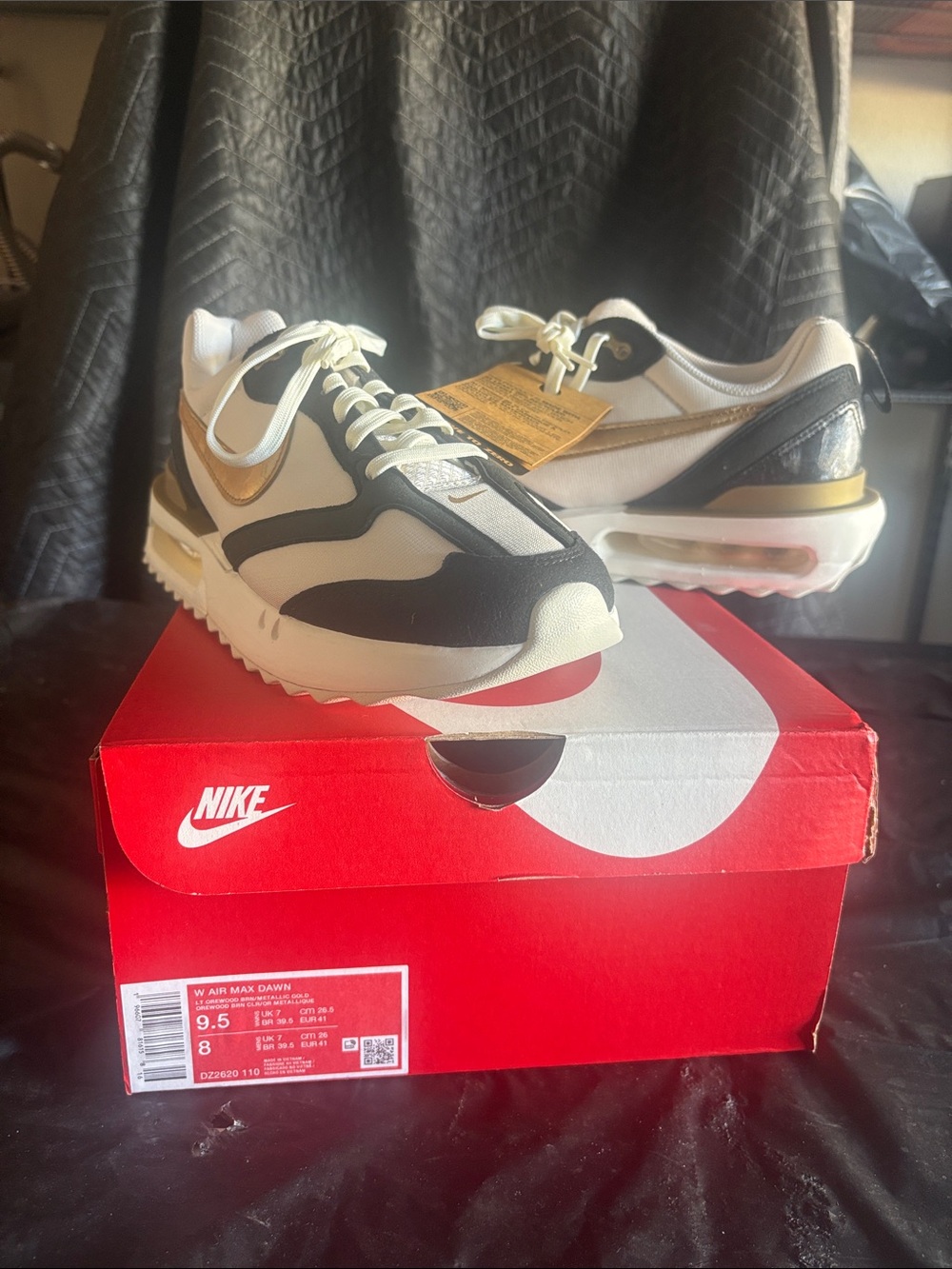 Nike Air Max Dawn Sneakers - White, Black & Gold Accent